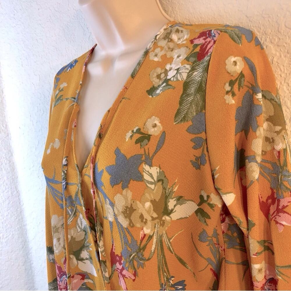 Blue Rain Mustard Floral V Neck Top - Picture 11 of 16
